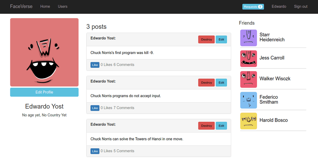 Faceverse - Social network web app
